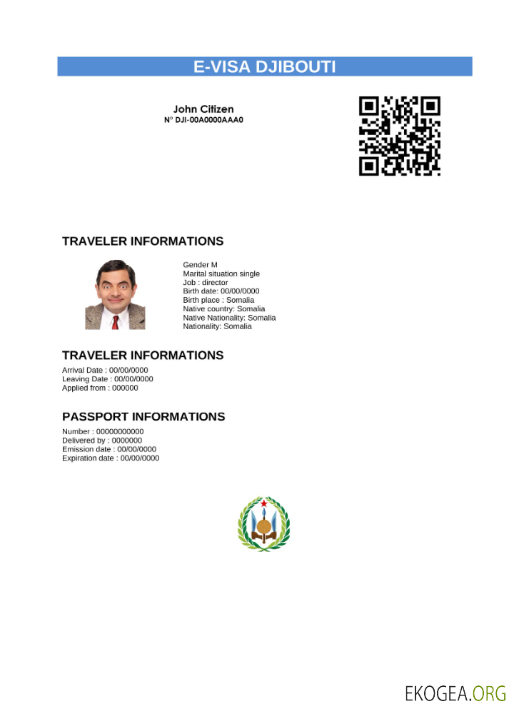 Visa électronique pour Djibouti en modèle Word et PDF